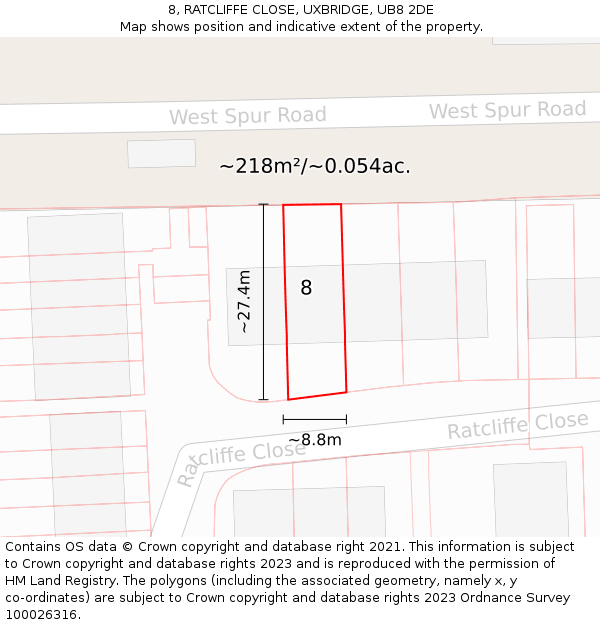 8, RATCLIFFE CLOSE, UXBRIDGE, UB8 2DE: Plot and title map