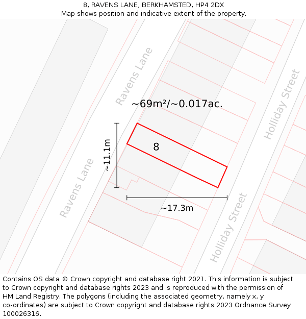 8, RAVENS LANE, BERKHAMSTED, HP4 2DX: Plot and title map