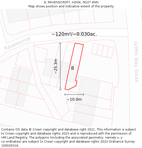 8, RAVENSCROFT, HOOK, RG27 9NN: Plot and title map