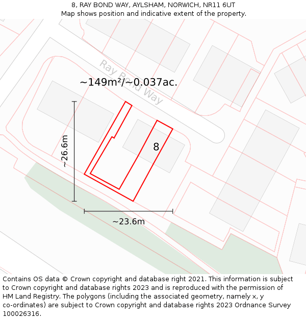 8, RAY BOND WAY, AYLSHAM, NORWICH, NR11 6UT: Plot and title map