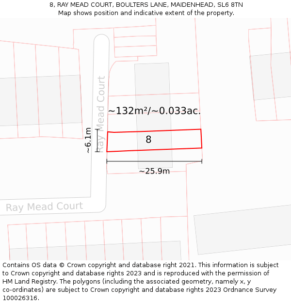 8, RAY MEAD COURT, BOULTERS LANE, MAIDENHEAD, SL6 8TN: Plot and title map