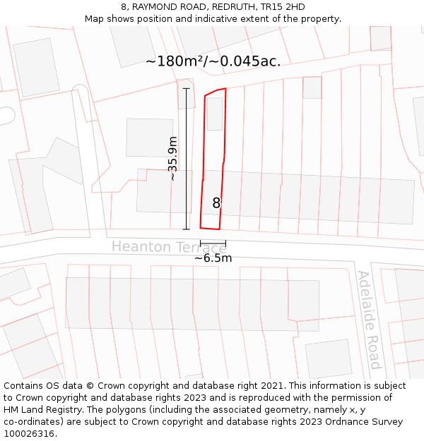 8, RAYMOND ROAD, REDRUTH, TR15 2HD: Plot and title map