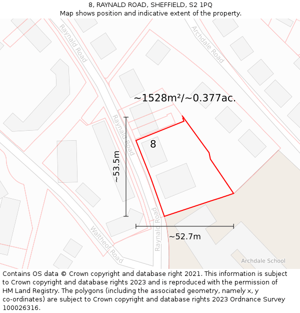 8, RAYNALD ROAD, SHEFFIELD, S2 1PQ: Plot and title map