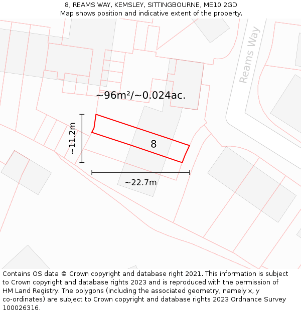 8, REAMS WAY, KEMSLEY, SITTINGBOURNE, ME10 2GD: Plot and title map