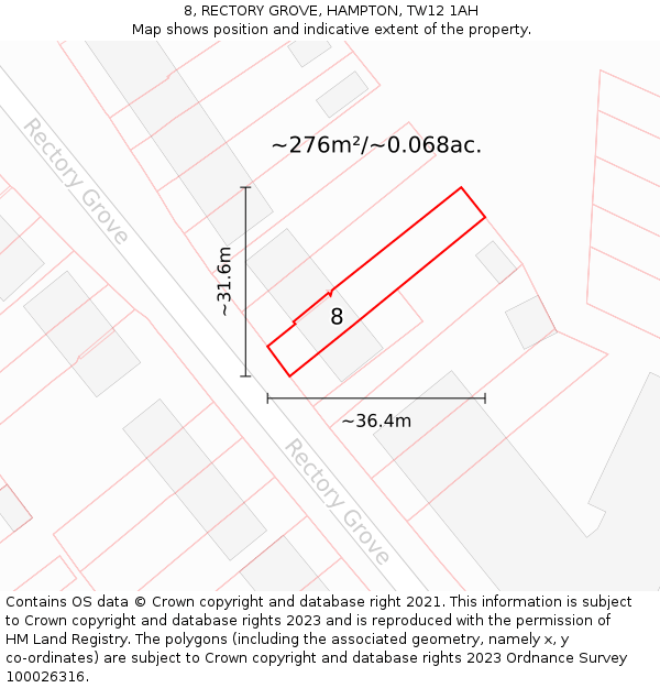 8, RECTORY GROVE, HAMPTON, TW12 1AH: Plot and title map