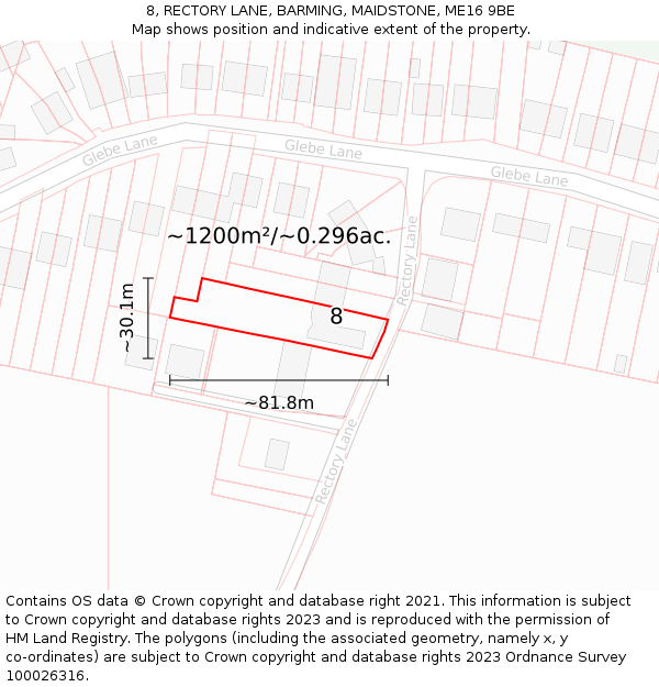 8, RECTORY LANE, BARMING, MAIDSTONE, ME16 9BE: Plot and title map