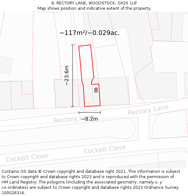 8, RECTORY LANE, WOODSTOCK, OX20 1UF: Plot and title map