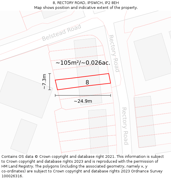 8, RECTORY ROAD, IPSWICH, IP2 8EH: Plot and title map