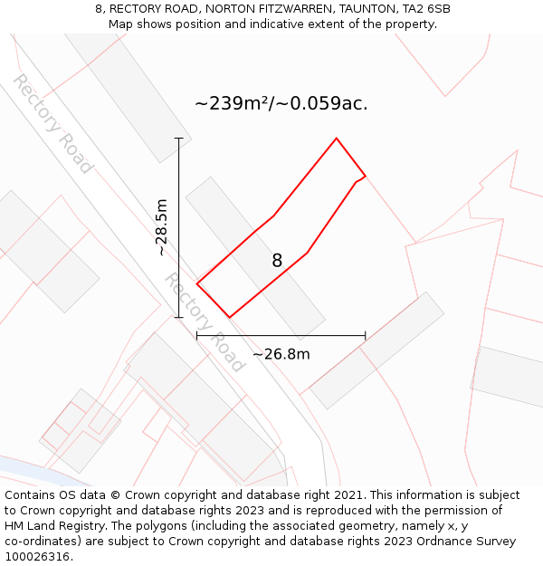 8, RECTORY ROAD, NORTON FITZWARREN, TAUNTON, TA2 6SB: Plot and title map