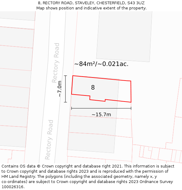 8, RECTORY ROAD, STAVELEY, CHESTERFIELD, S43 3UZ: Plot and title map
