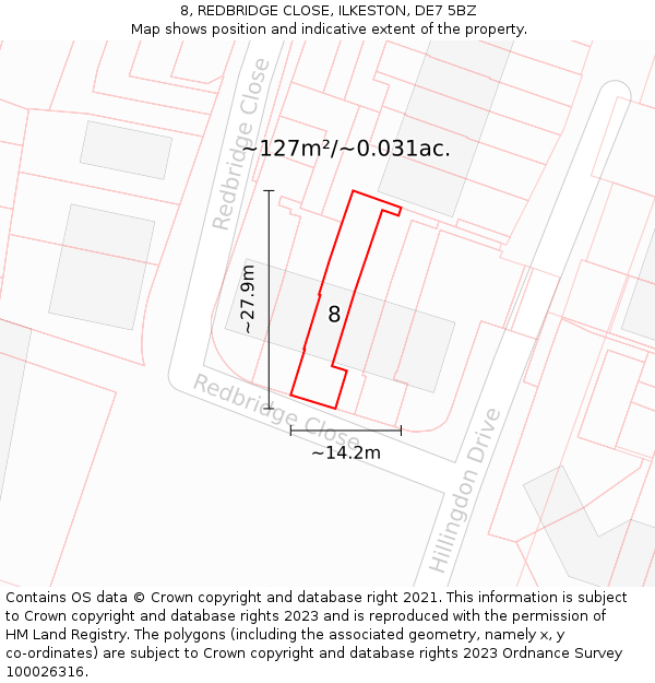 8, REDBRIDGE CLOSE, ILKESTON, DE7 5BZ: Plot and title map
