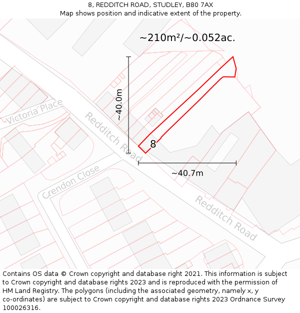 8, REDDITCH ROAD, STUDLEY, B80 7AX: Plot and title map