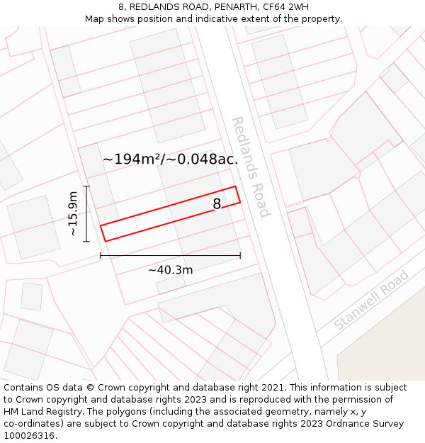 8, REDLANDS ROAD, PENARTH, CF64 2WH: Plot and title map