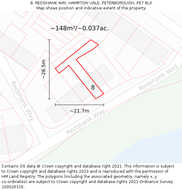 8, REDSHANK WAY, HAMPTON VALE, PETERBOROUGH, PE7 8LX: Plot and title map
