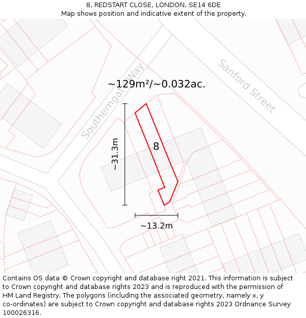 8, REDSTART CLOSE, LONDON, SE14 6DE: Plot and title map