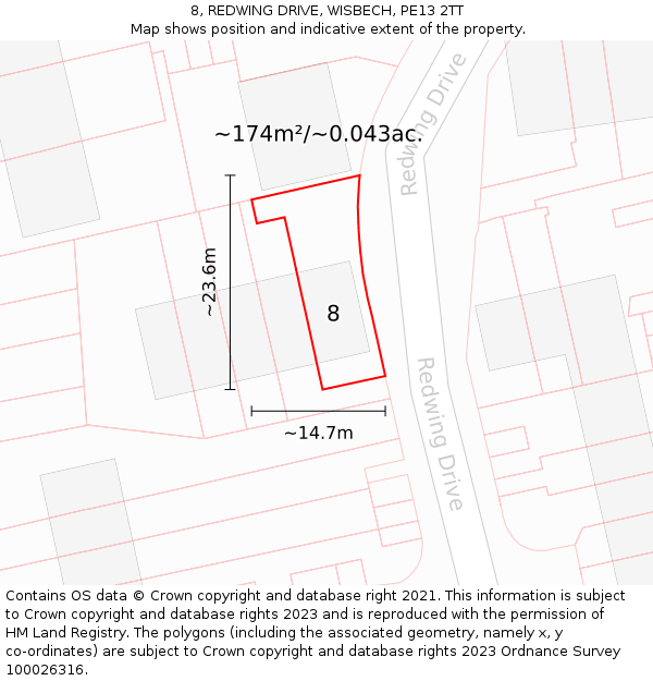 8, REDWING DRIVE, WISBECH, PE13 2TT: Plot and title map