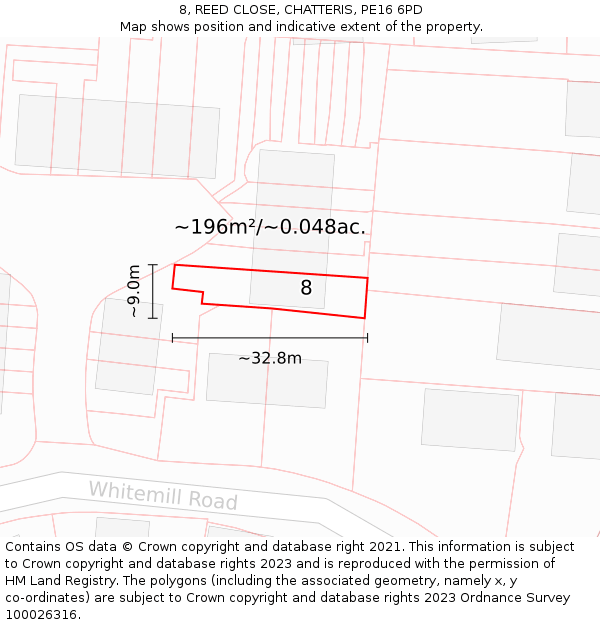 8, REED CLOSE, CHATTERIS, PE16 6PD: Plot and title map