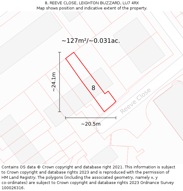 8, REEVE CLOSE, LEIGHTON BUZZARD, LU7 4RX: Plot and title map