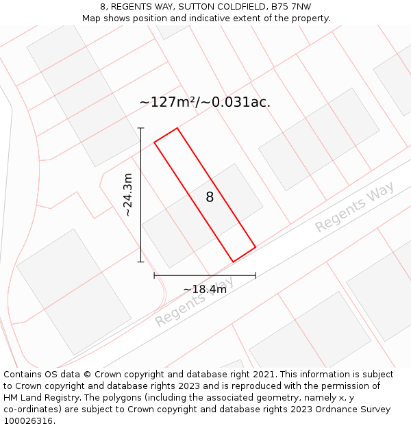 8, REGENTS WAY, SUTTON COLDFIELD, B75 7NW: Plot and title map