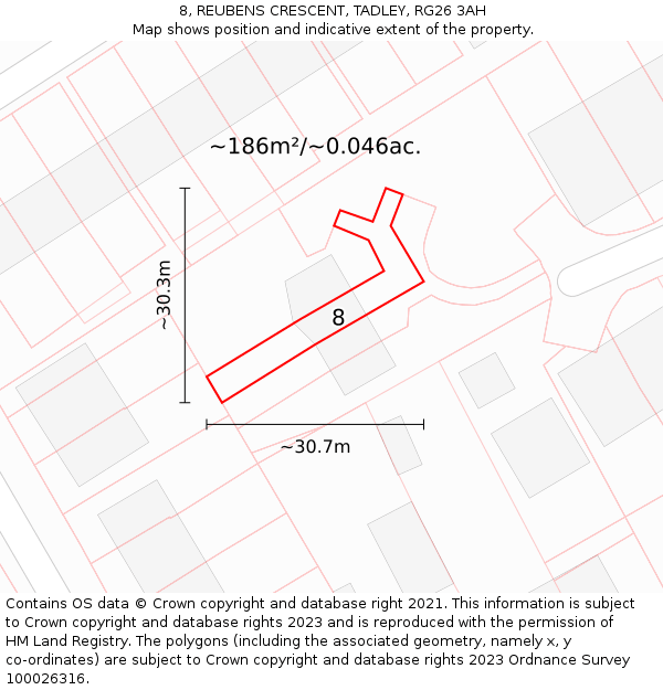 8, REUBENS CRESCENT, TADLEY, RG26 3AH: Plot and title map