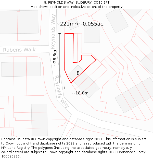 8, REYNOLDS WAY, SUDBURY, CO10 1PT: Plot and title map