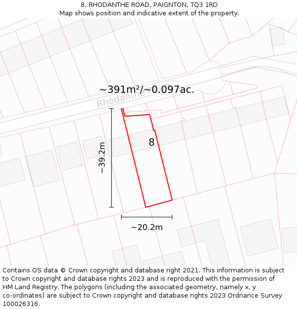 8, RHODANTHE ROAD, PAIGNTON, TQ3 1RD: Plot and title map