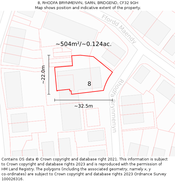 8, RHODFA BRYNMENYN, SARN, BRIDGEND, CF32 9GH: Plot and title map