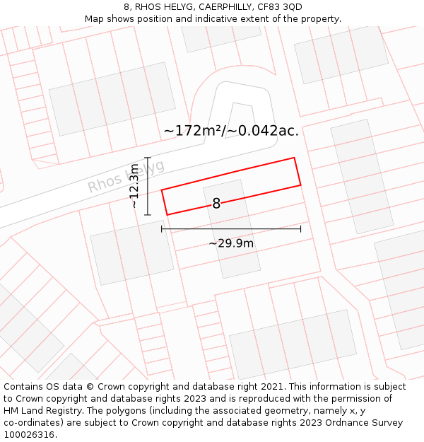 8, RHOS HELYG, CAERPHILLY, CF83 3QD: Plot and title map