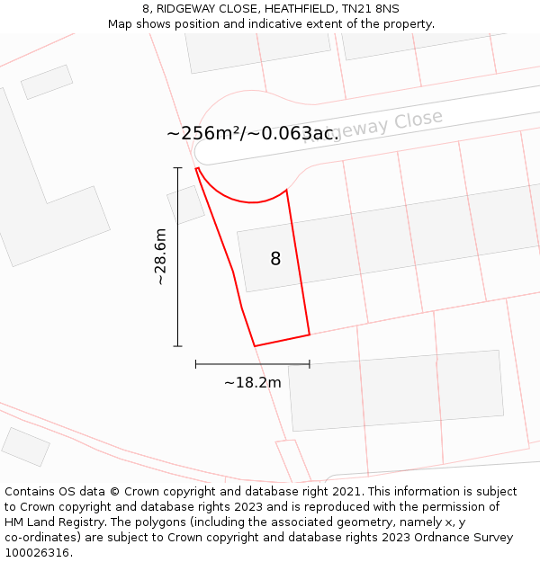 8, RIDGEWAY CLOSE, HEATHFIELD, TN21 8NS: Plot and title map