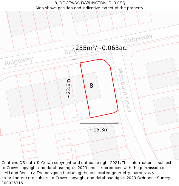 8, RIDGEWAY, DARLINGTON, DL3 0SQ: Plot and title map
