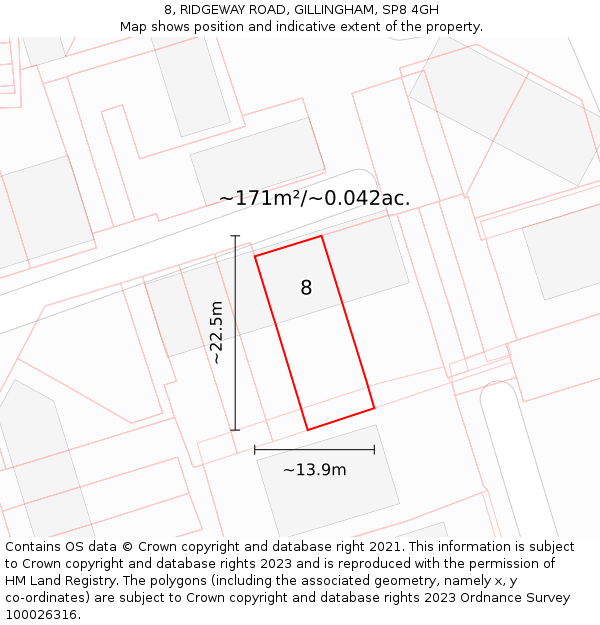 8, RIDGEWAY ROAD, GILLINGHAM, SP8 4GH: Plot and title map