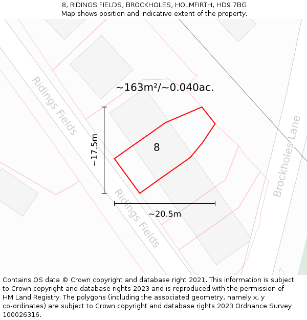 8, RIDINGS FIELDS, BROCKHOLES, HOLMFIRTH, HD9 7BG: Plot and title map