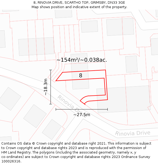 8, RINOVIA DRIVE, SCARTHO TOP, GRIMSBY, DN33 3GE: Plot and title map