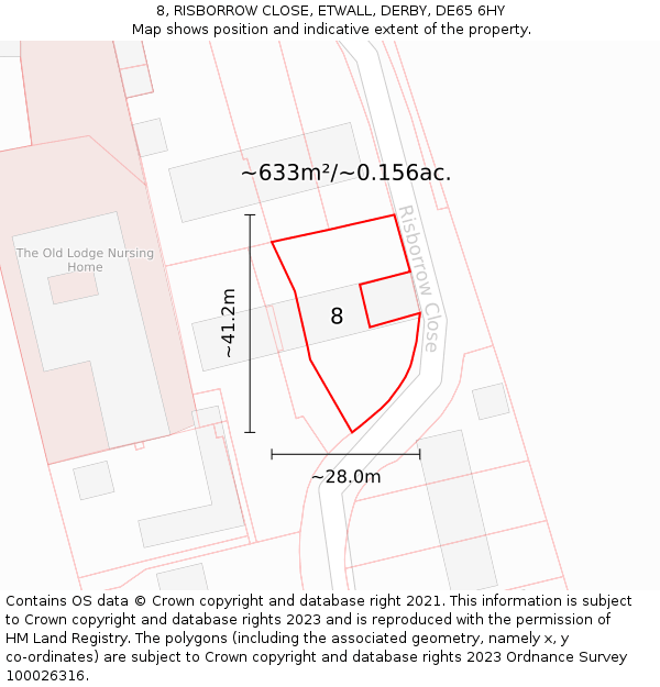 8, RISBORROW CLOSE, ETWALL, DERBY, DE65 6HY: Plot and title map