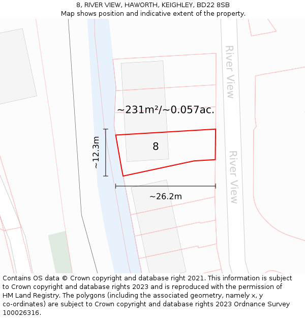 8, RIVER VIEW, HAWORTH, KEIGHLEY, BD22 8SB: Plot and title map