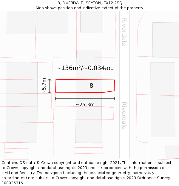 8, RIVERDALE, SEATON, EX12 2SQ: Plot and title map