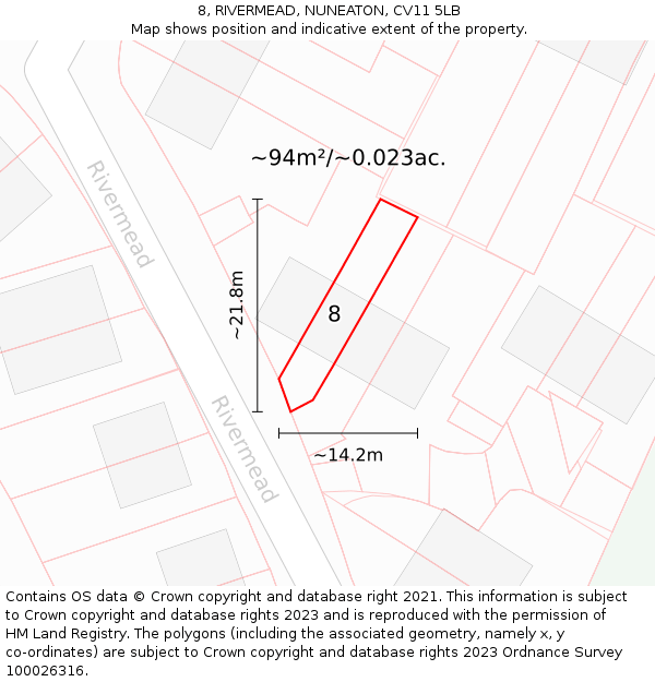 8, RIVERMEAD, NUNEATON, CV11 5LB: Plot and title map