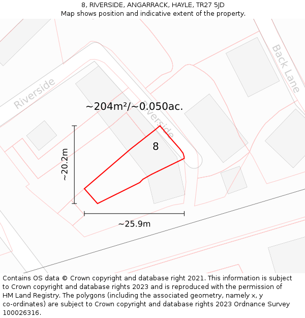 8, RIVERSIDE, ANGARRACK, HAYLE, TR27 5JD: Plot and title map