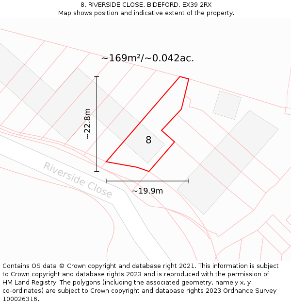 8, RIVERSIDE CLOSE, BIDEFORD, EX39 2RX: Plot and title map