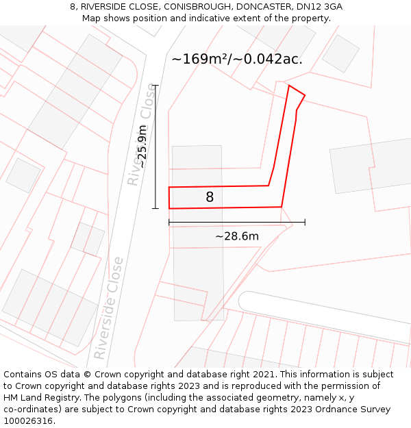 8, RIVERSIDE CLOSE, CONISBROUGH, DONCASTER, DN12 3GA: Plot and title map