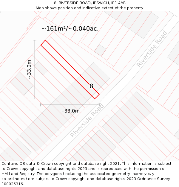 8, RIVERSIDE ROAD, IPSWICH, IP1 4AR: Plot and title map
