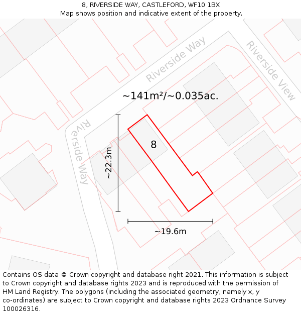8, RIVERSIDE WAY, CASTLEFORD, WF10 1BX: Plot and title map