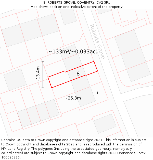 8, ROBERTS GROVE, COVENTRY, CV2 3FU: Plot and title map