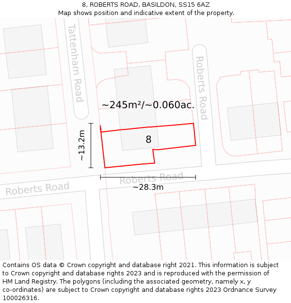 8, ROBERTS ROAD, BASILDON, SS15 6AZ: Plot and title map