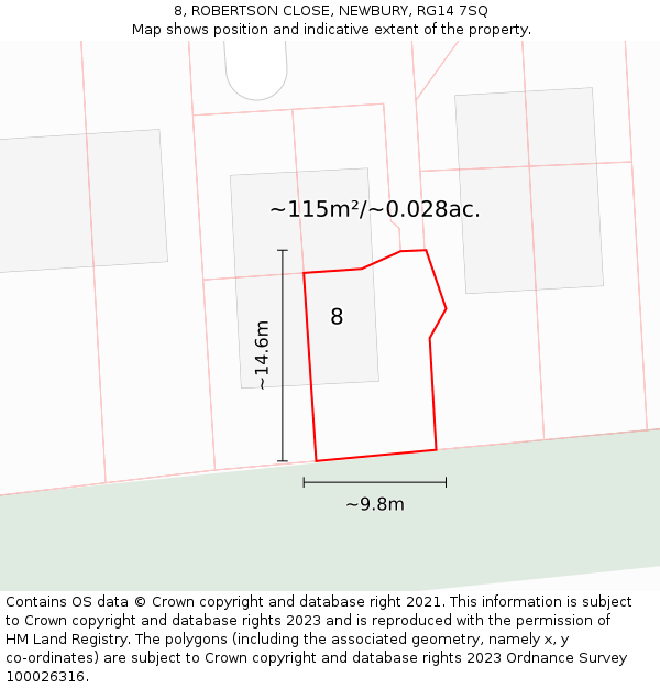 8, ROBERTSON CLOSE, NEWBURY, RG14 7SQ: Plot and title map