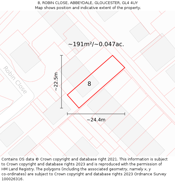 8, ROBIN CLOSE, ABBEYDALE, GLOUCESTER, GL4 4UY: Plot and title map