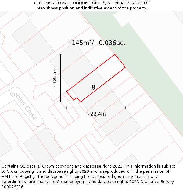 8, ROBINS CLOSE, LONDON COLNEY, ST ALBANS, AL2 1QT: Plot and title map