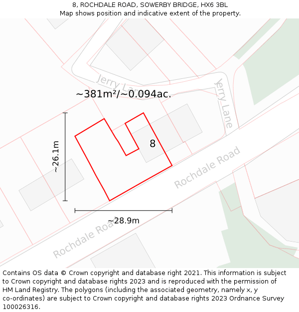 8, ROCHDALE ROAD, SOWERBY BRIDGE, HX6 3BL: Plot and title map