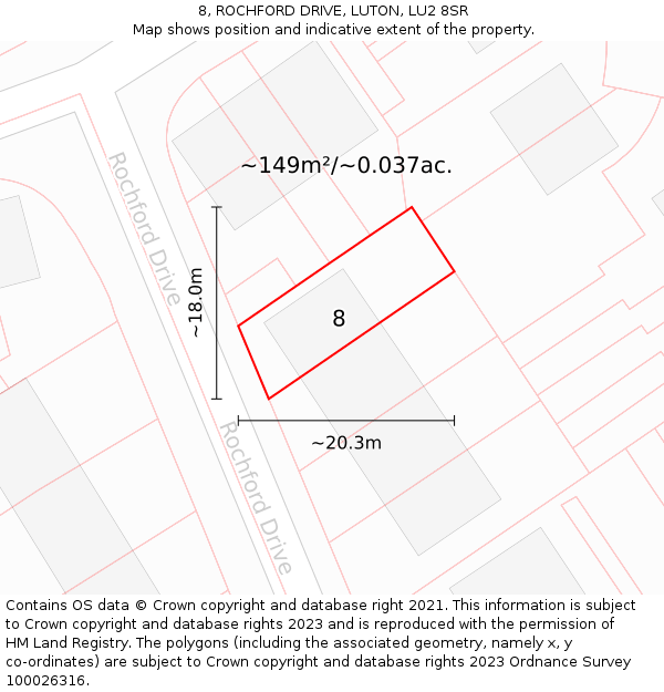 8, ROCHFORD DRIVE, LUTON, LU2 8SR: Plot and title map