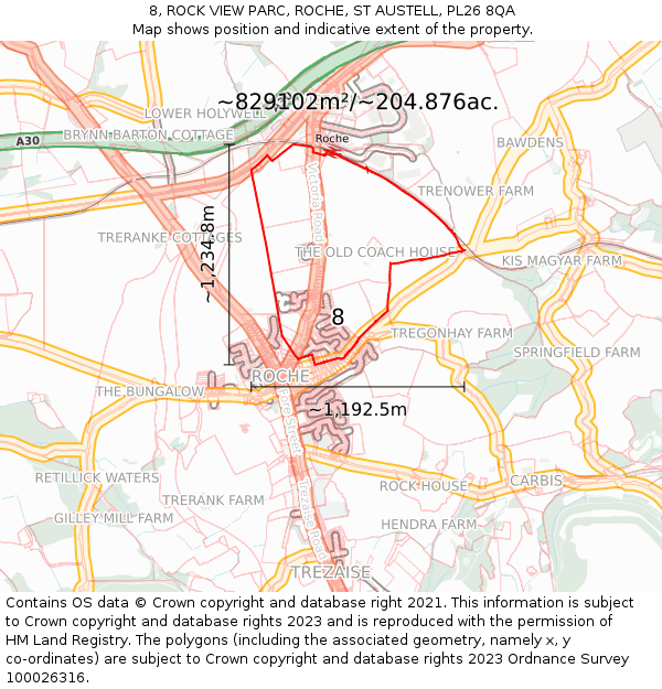 8, ROCK VIEW PARC, ROCHE, ST AUSTELL, PL26 8QA: Plot and title map
